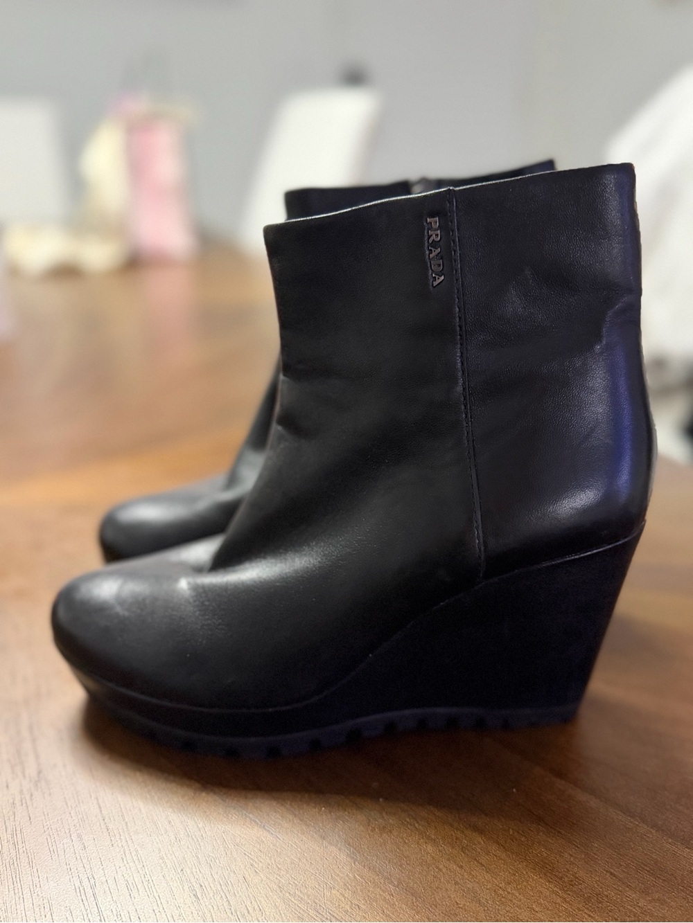 Prada Black Leather Wedge Booties - Picture 7 of 7